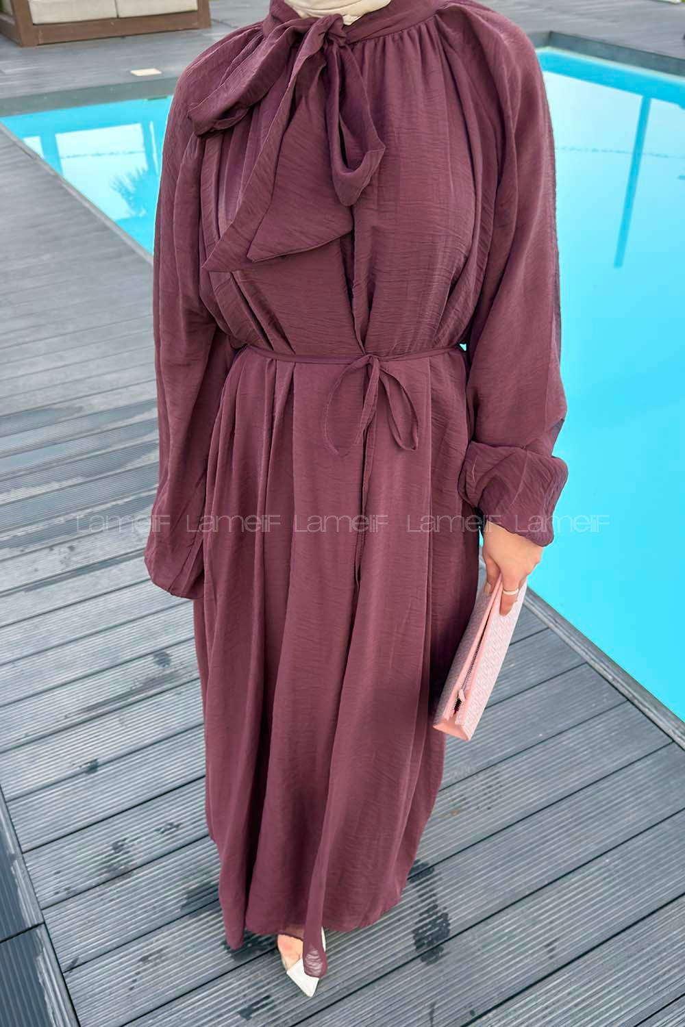 Plum Foulard Neck Unprinted Dresess