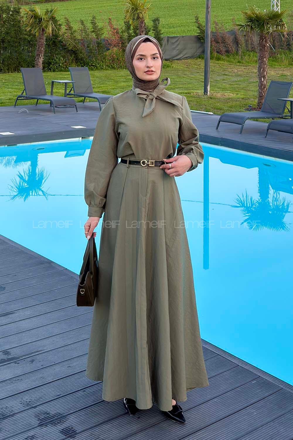 Lamelif Kravat Yaka Etekli Takım Haki