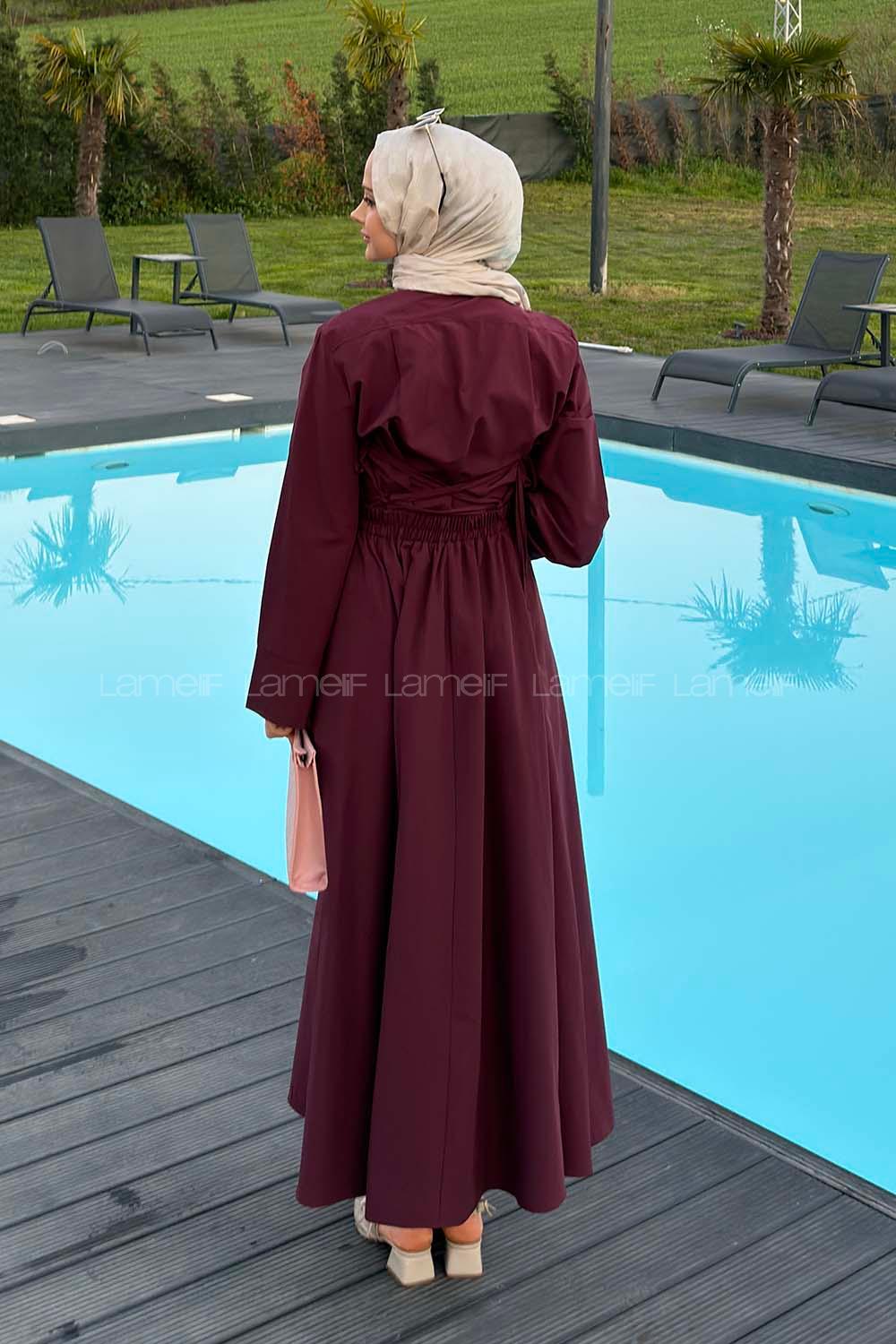 Lamelif Kravat Yaka Tesettür Takım Mürdüm
