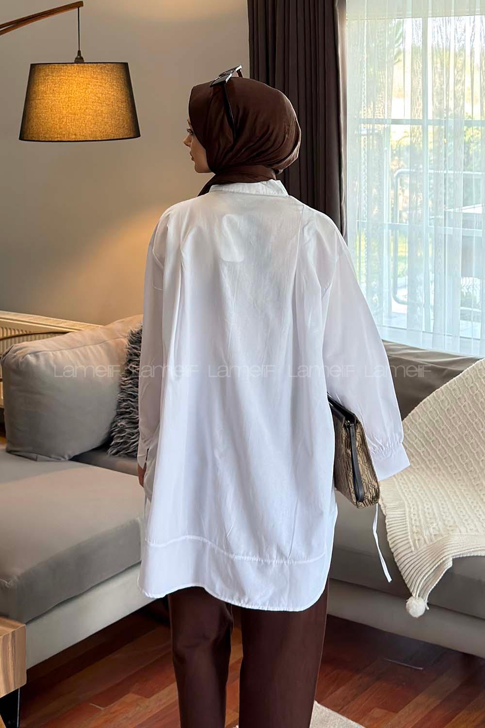 Lamelif Manşeti Biyeli Tunik Beyaz