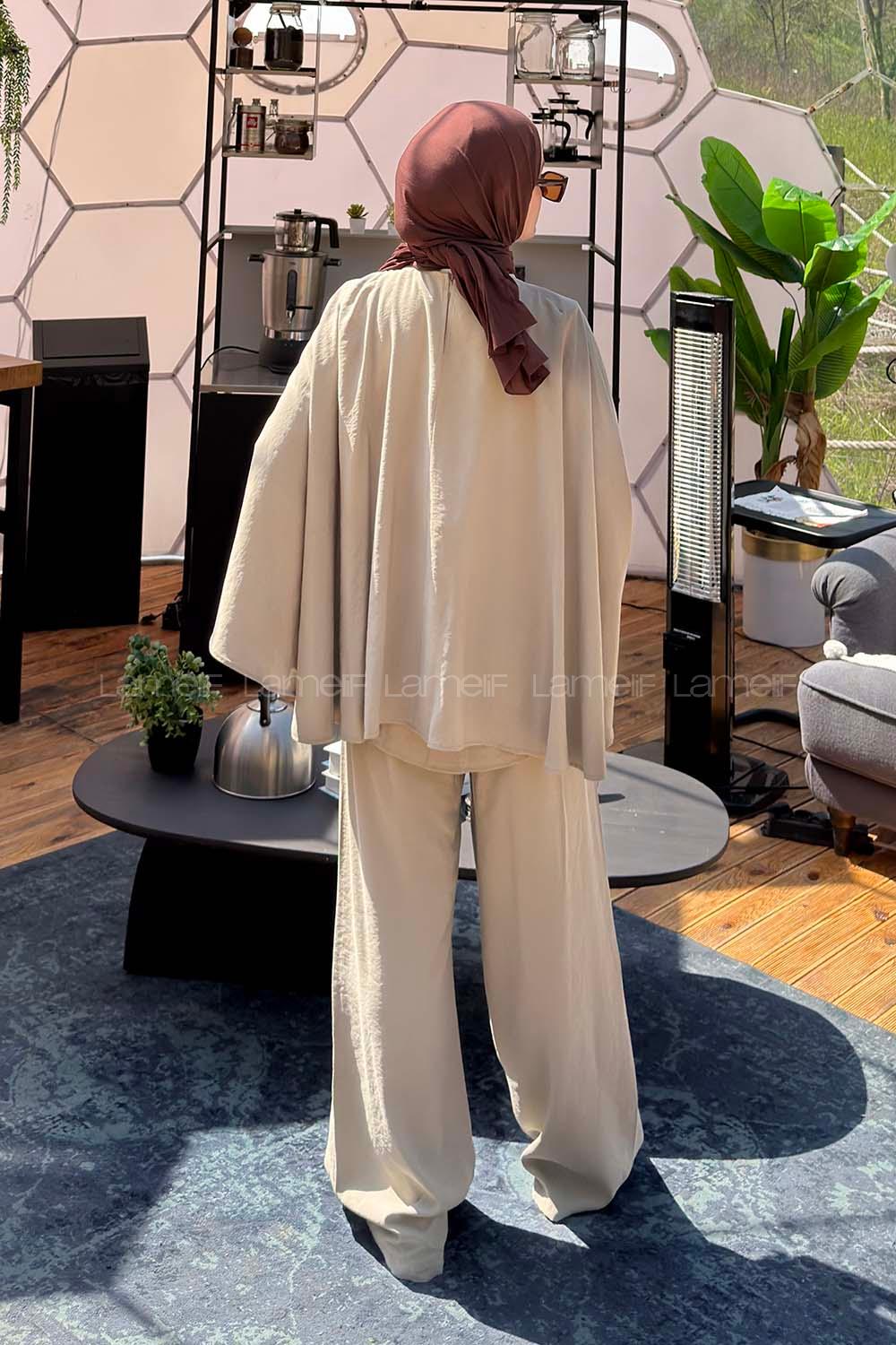 Lamelif Pelerinli Pantolonlu Takım Yağ Yeşili