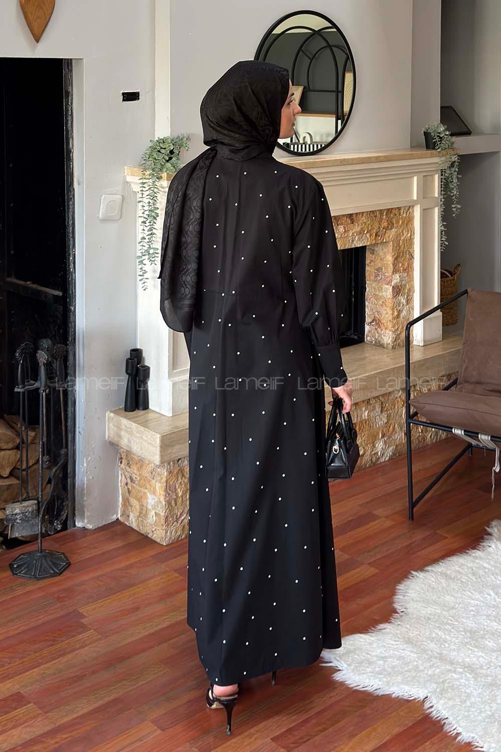 Lamelif Puantiyeli Bağlamalı Elbise Siyah