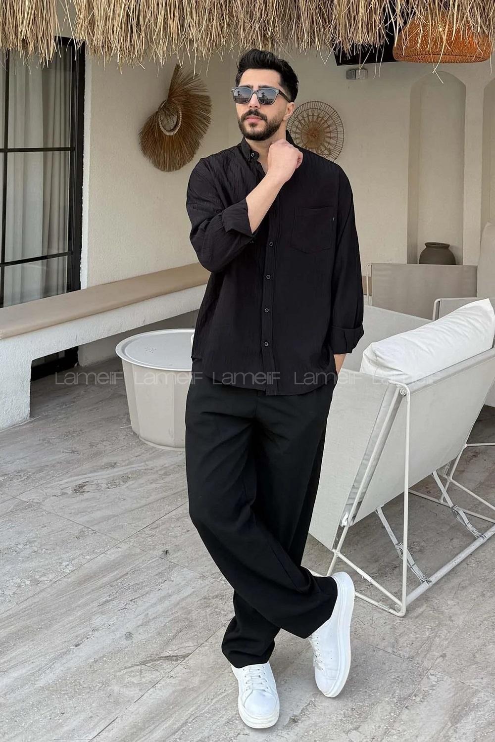 Lamelif Çizgi Detaylı Gömlek Siyah