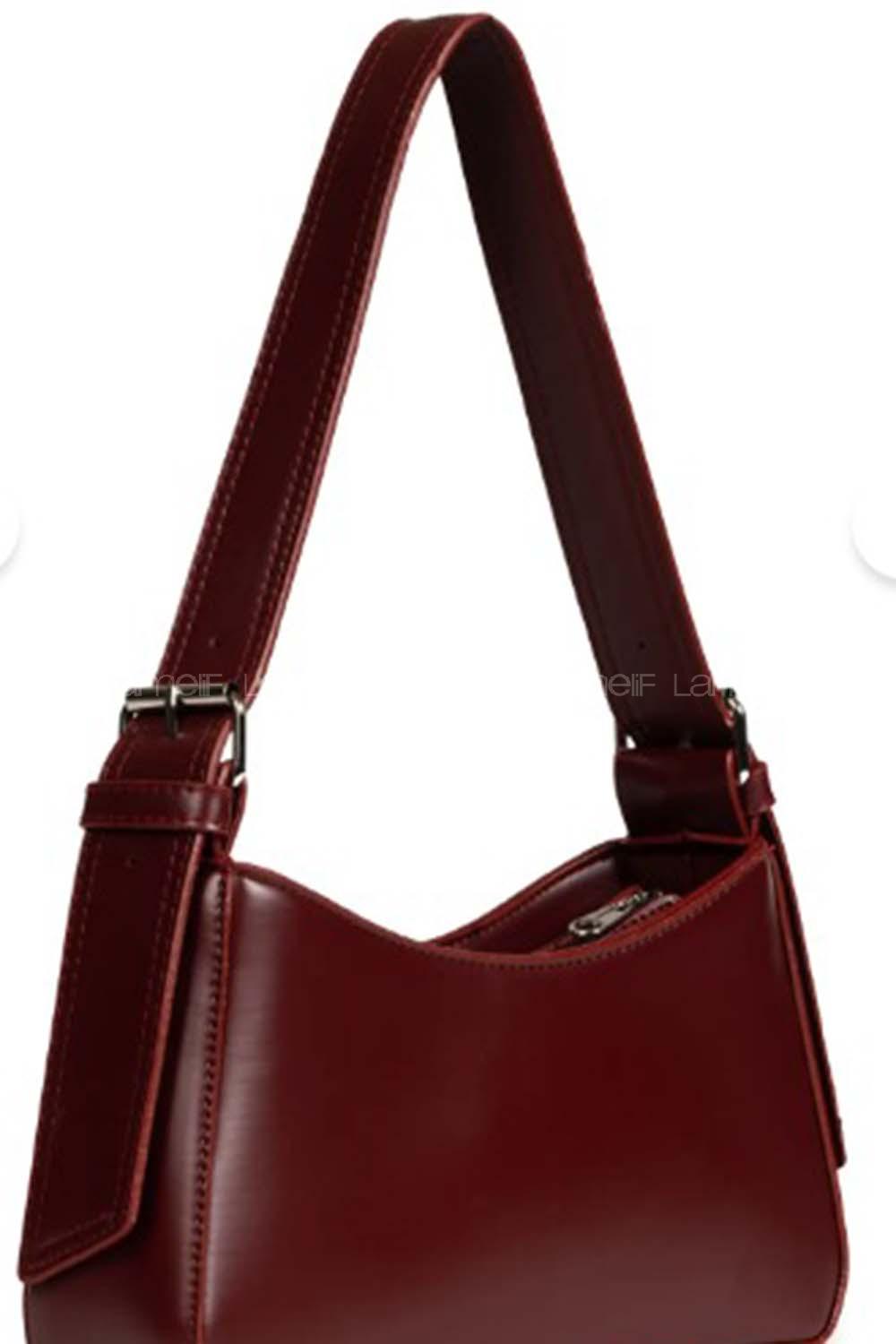 Lamelif Distressed Kol Çantası Kadın Parlak Bordo