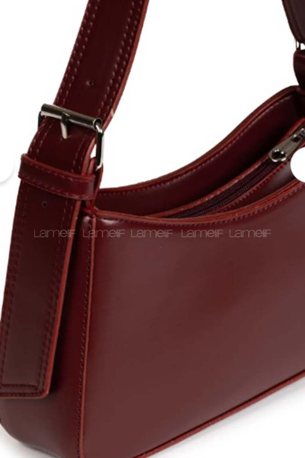 Lamelif Distressed Kol Çantası Kadın Parlak Bordo