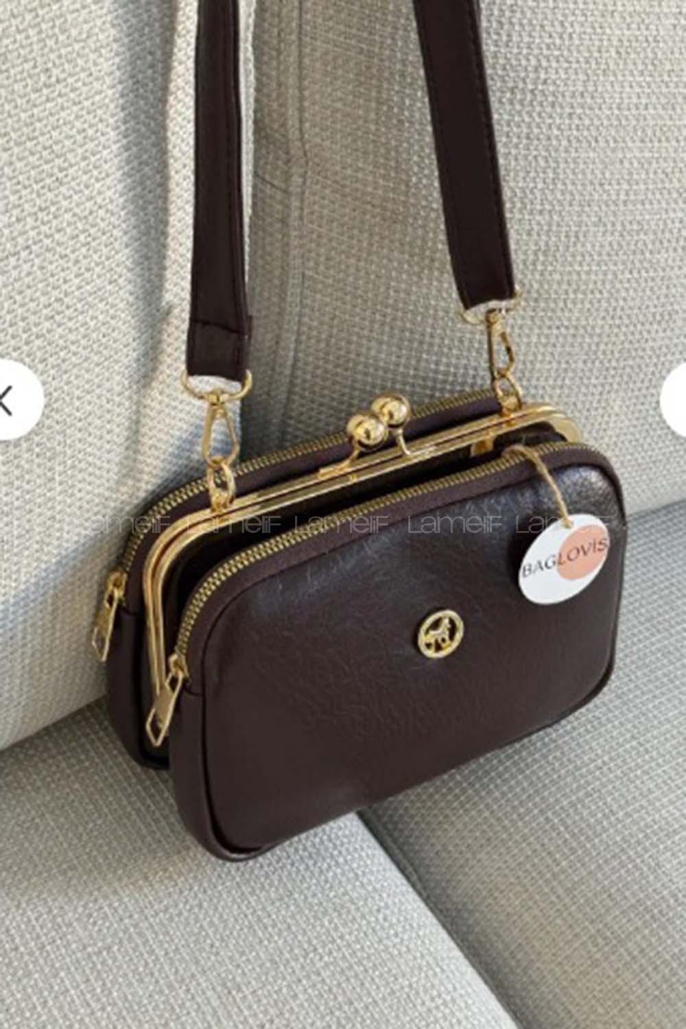 Lamelif Kadın Klipsli Çok Bölmeli Çapraz Çanta Acı Kahve