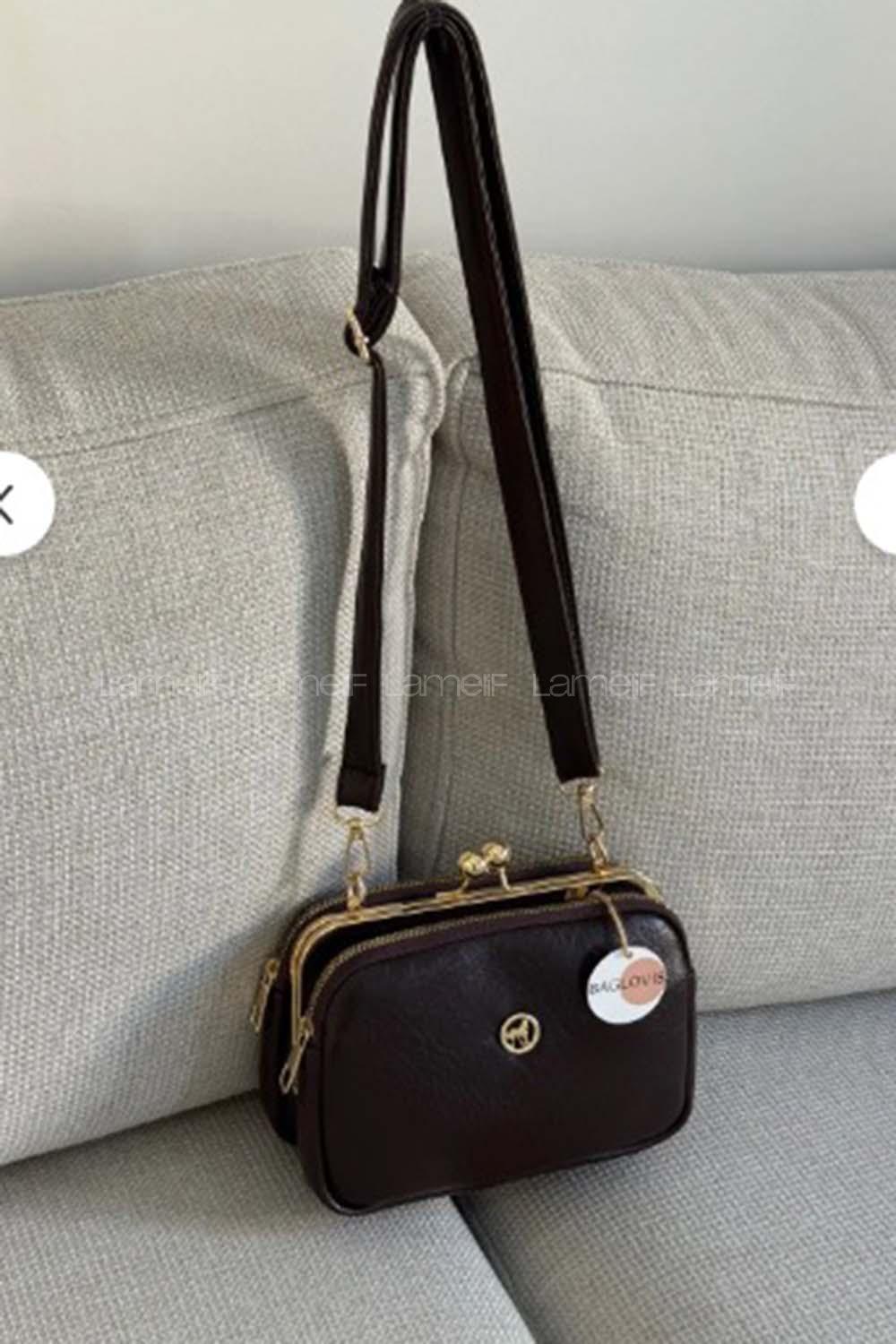 Lamelif Kadın Klipsli Çok Bölmeli Çapraz Çanta Acı Kahve
