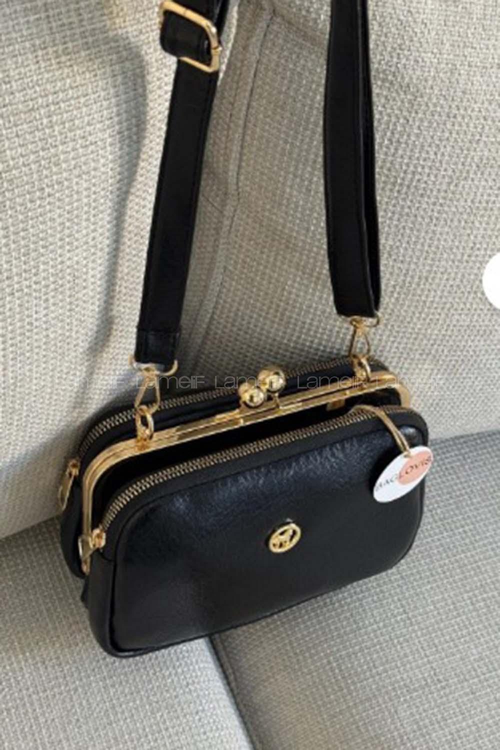 Lamelif Kadın Klipsli Çok Bölmeli Çapraz Çanta Siyah