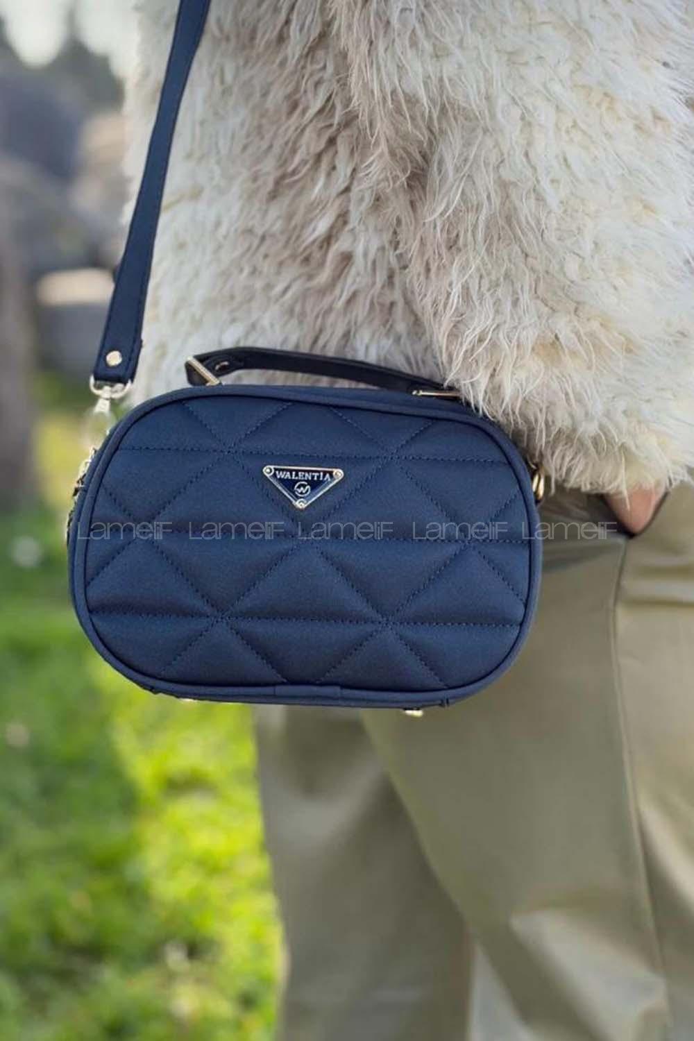 Lamelif Kapitone Detaylı Dona Kadın Çapraz Kadın Çanta Lacivert