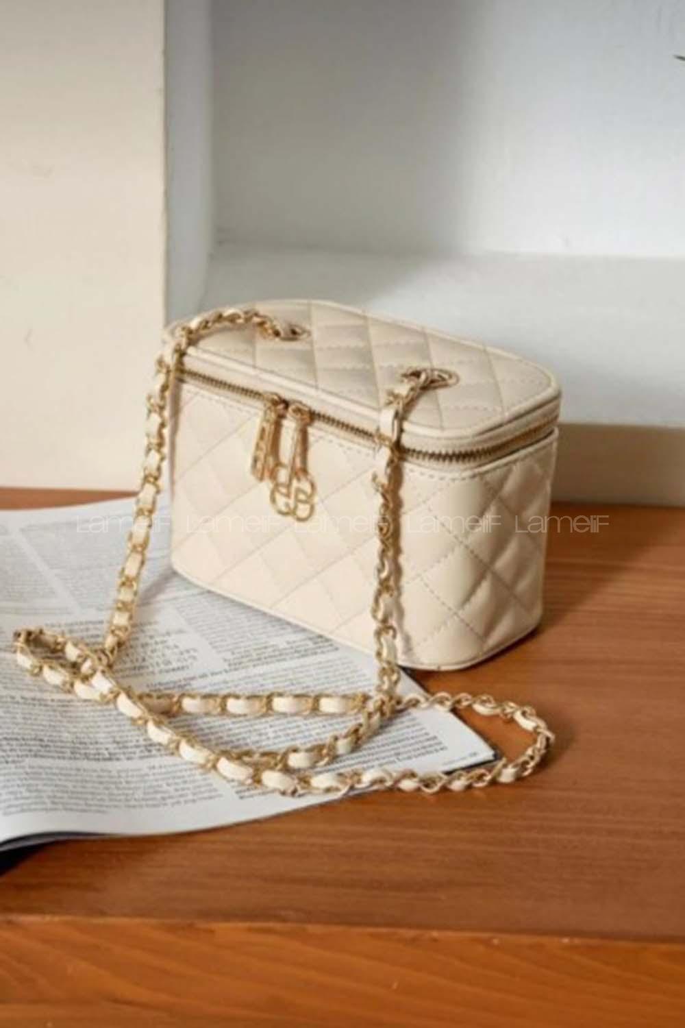 Lamelif Nakış Detaylı Kutu Model El & Omuz Çantası Kadın Krem