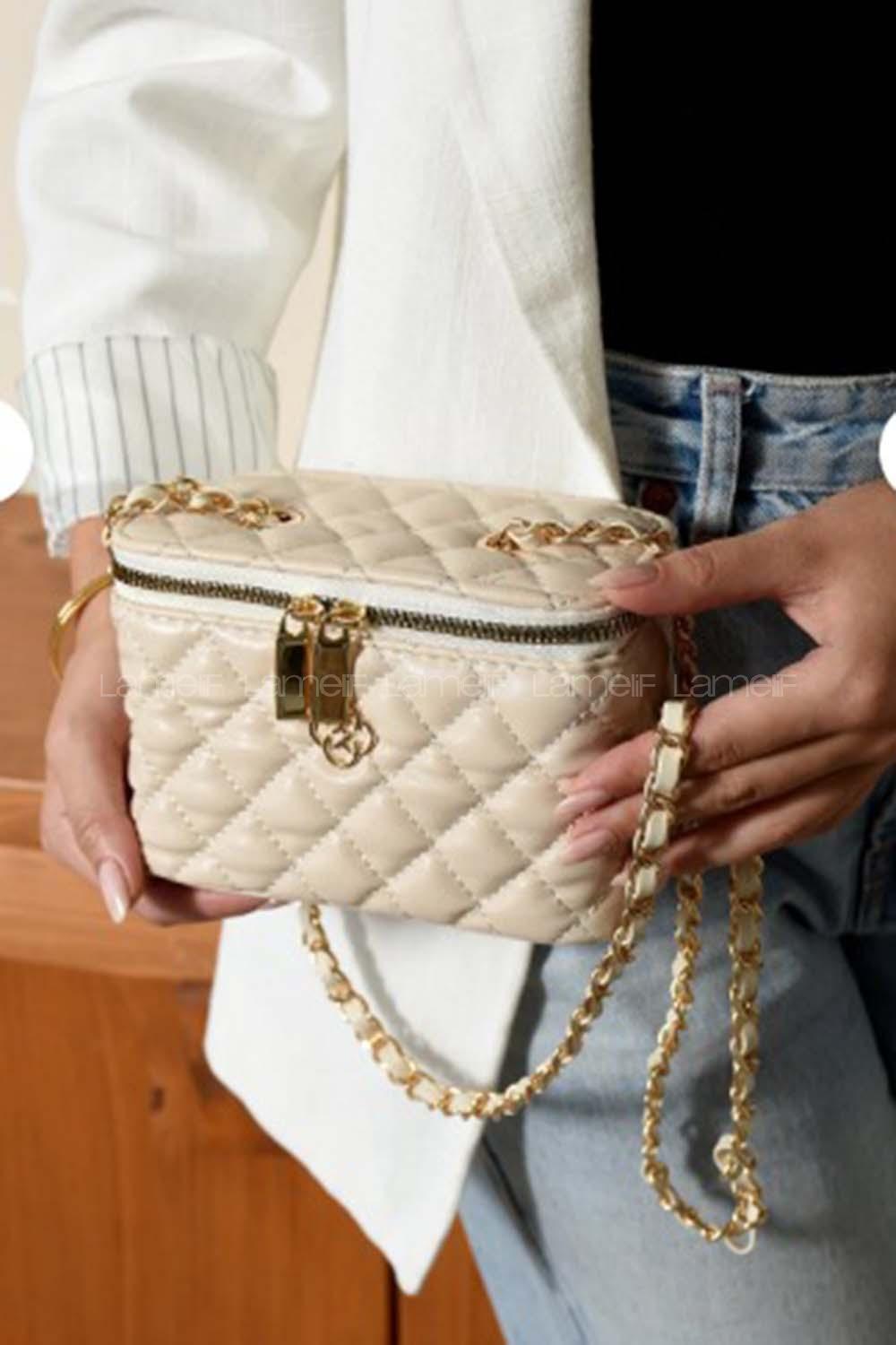 Lamelif Nakış Detaylı Kutu Model El & Omuz Çantası Kadın Krem