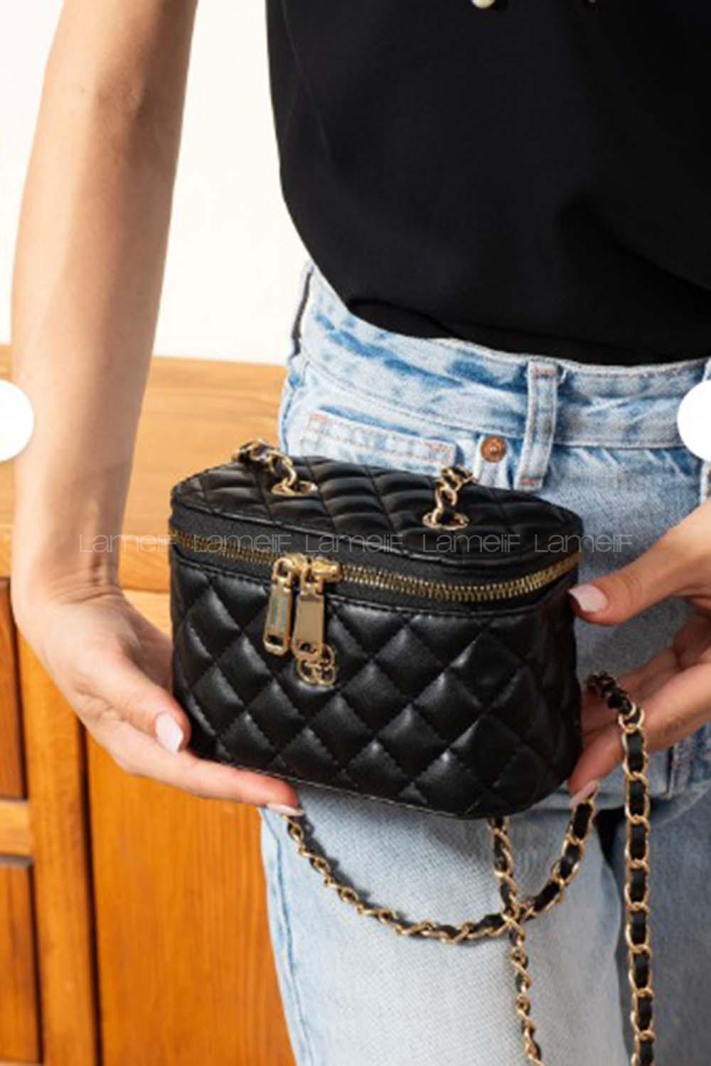 Lamelif Nakış Detaylı Kutu Model El & Omuz Çantası Kadın Siyah