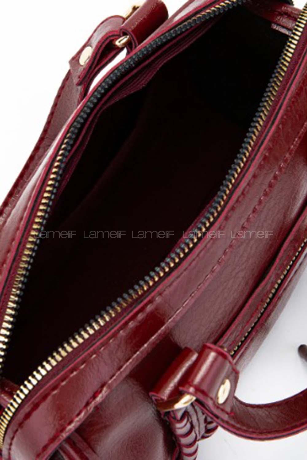 Lamelif Örgü Ve Sarkıt Detaylı Jimmy Kadın Çapraz Çanta Bordo