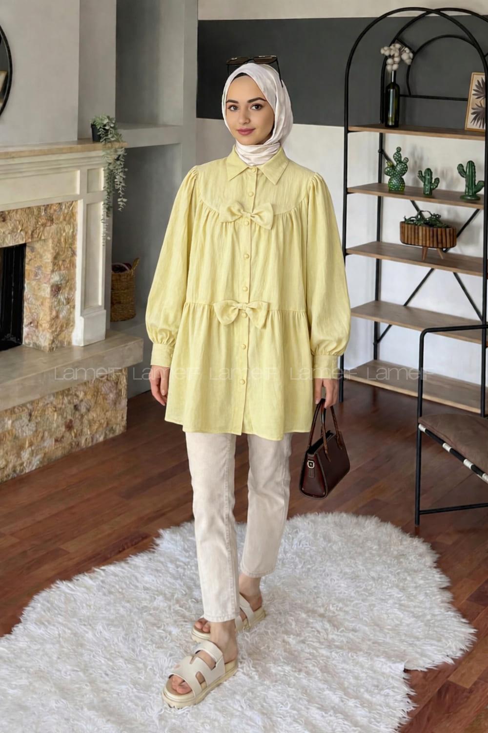 Lamelif Papyon Detaylı Tunik Sarı