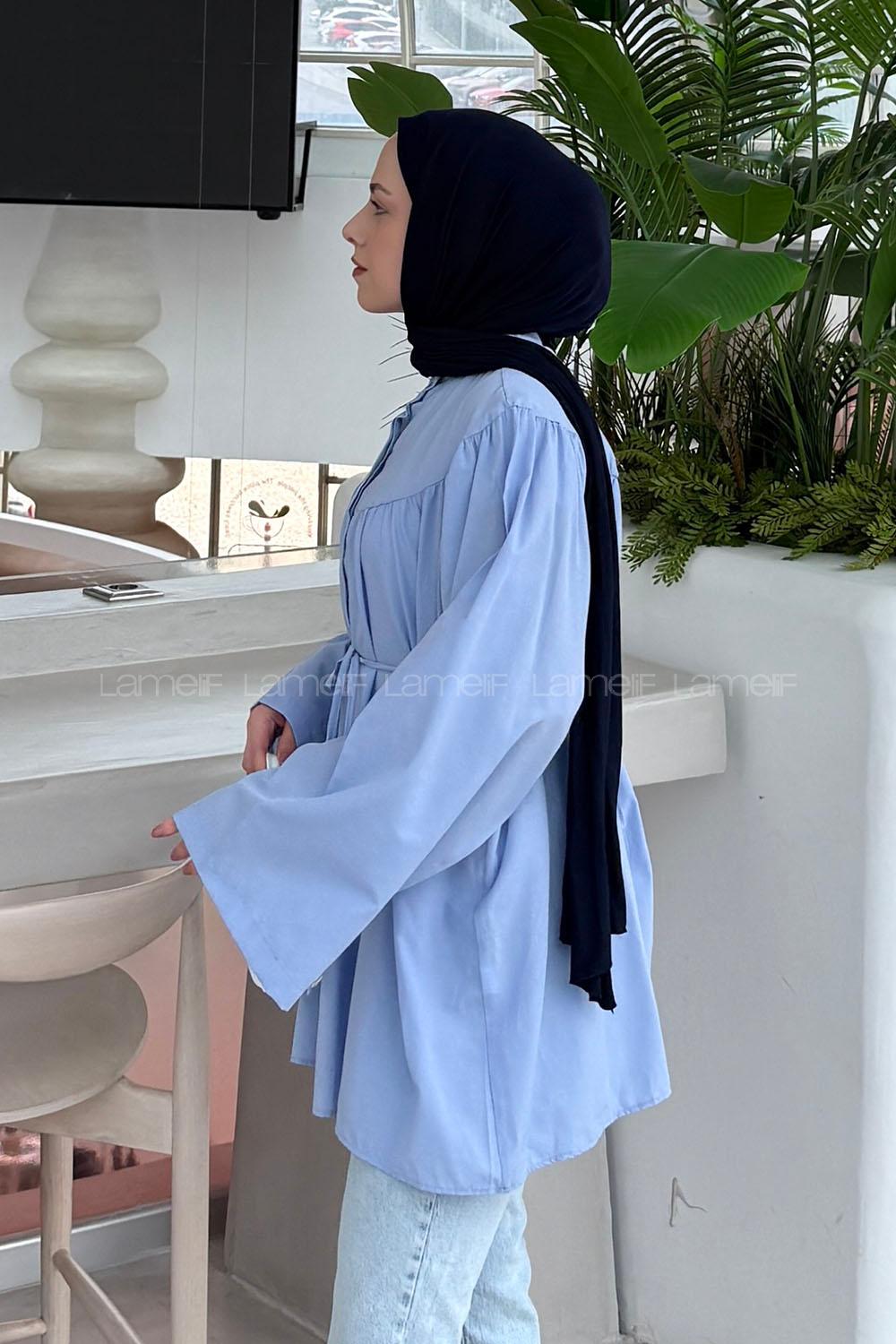 Lamelif Bağlama Detaylı Tesettür Gömlek Bebe Mavisi
