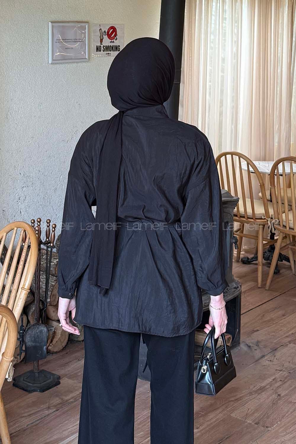 Lamelif Bağlamalı Gömlek Siyah