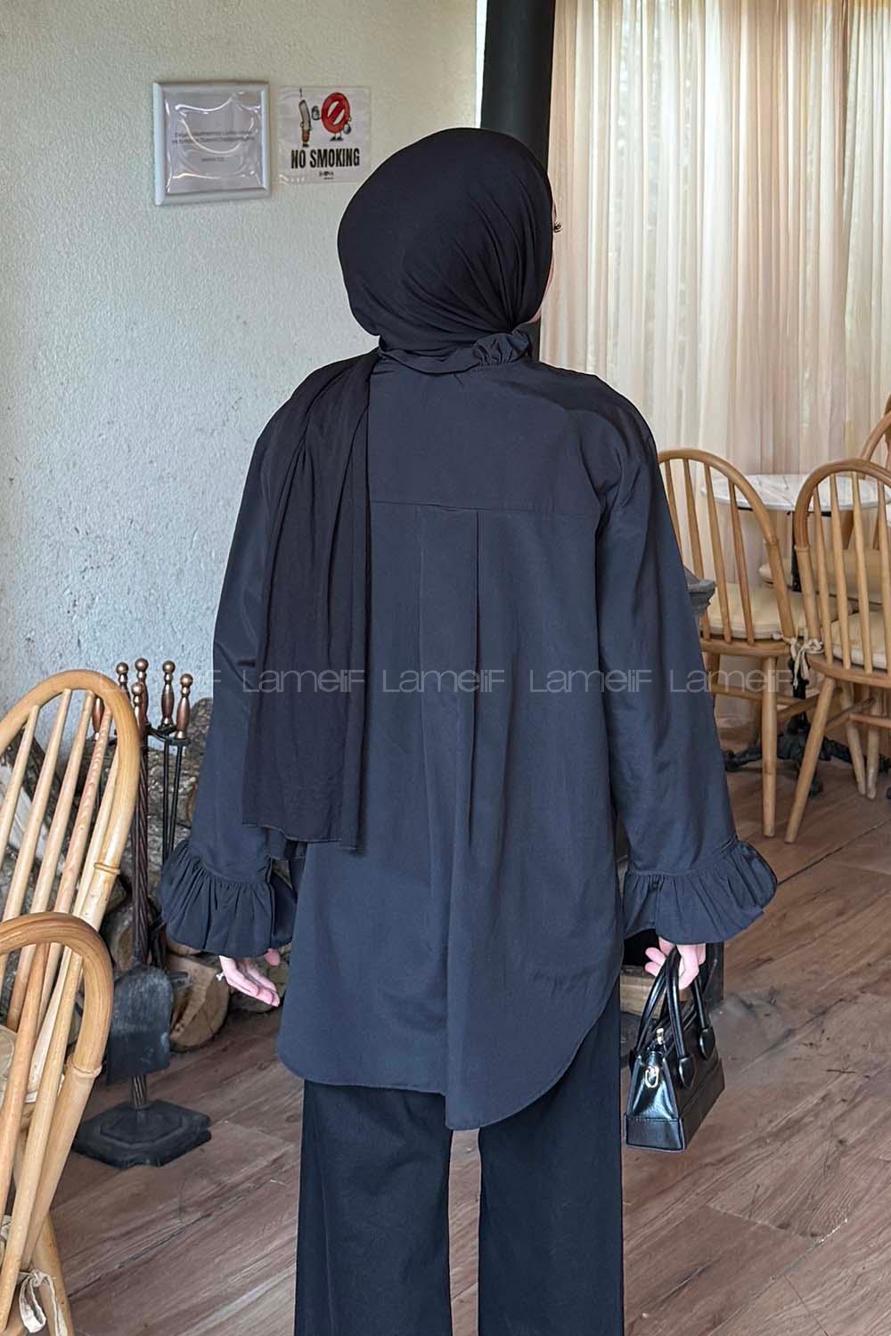 Lamelif Fırfırlı Gömlek Siyah