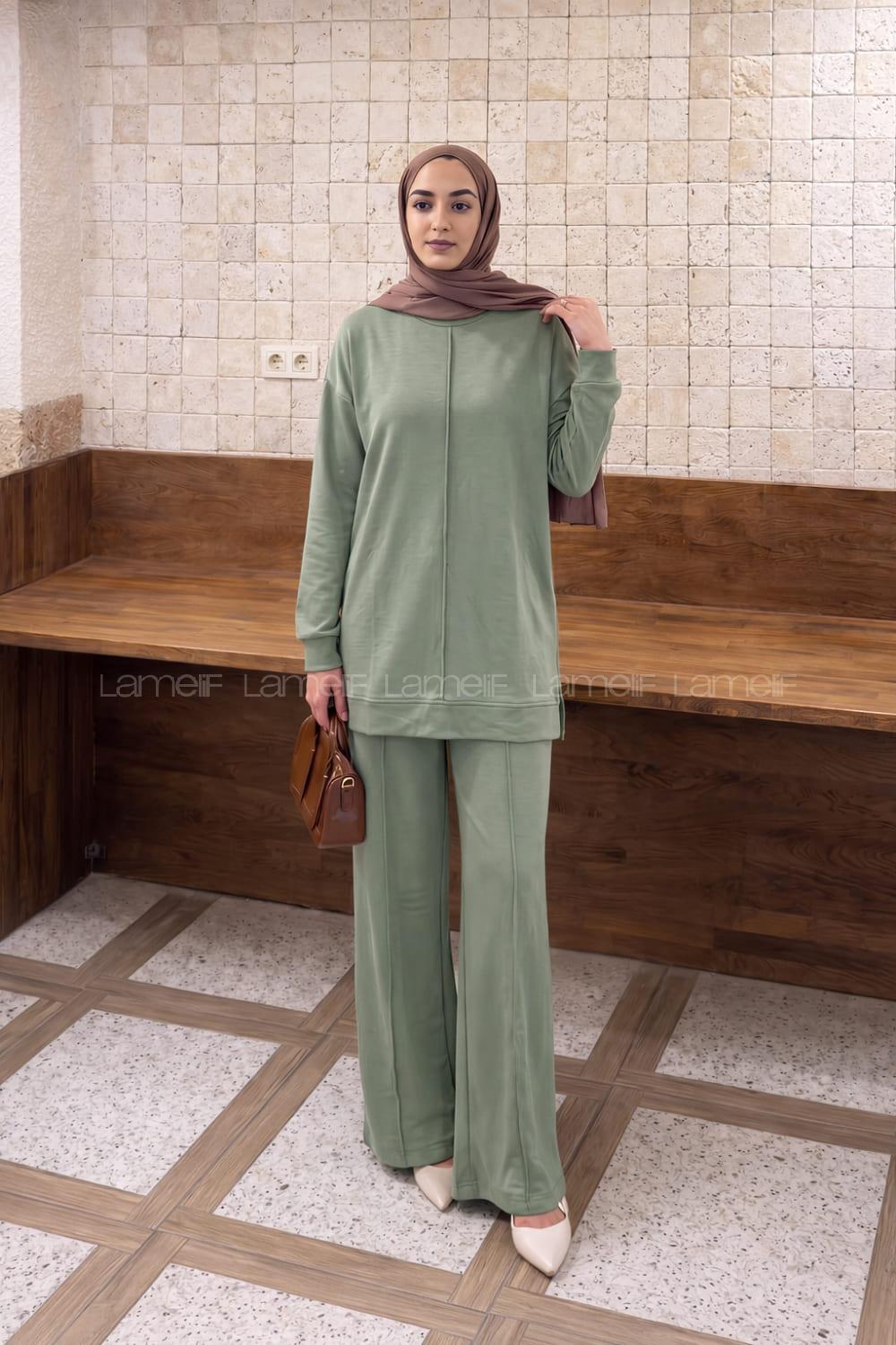 Lamelif Önü Dikişli Takım Haki