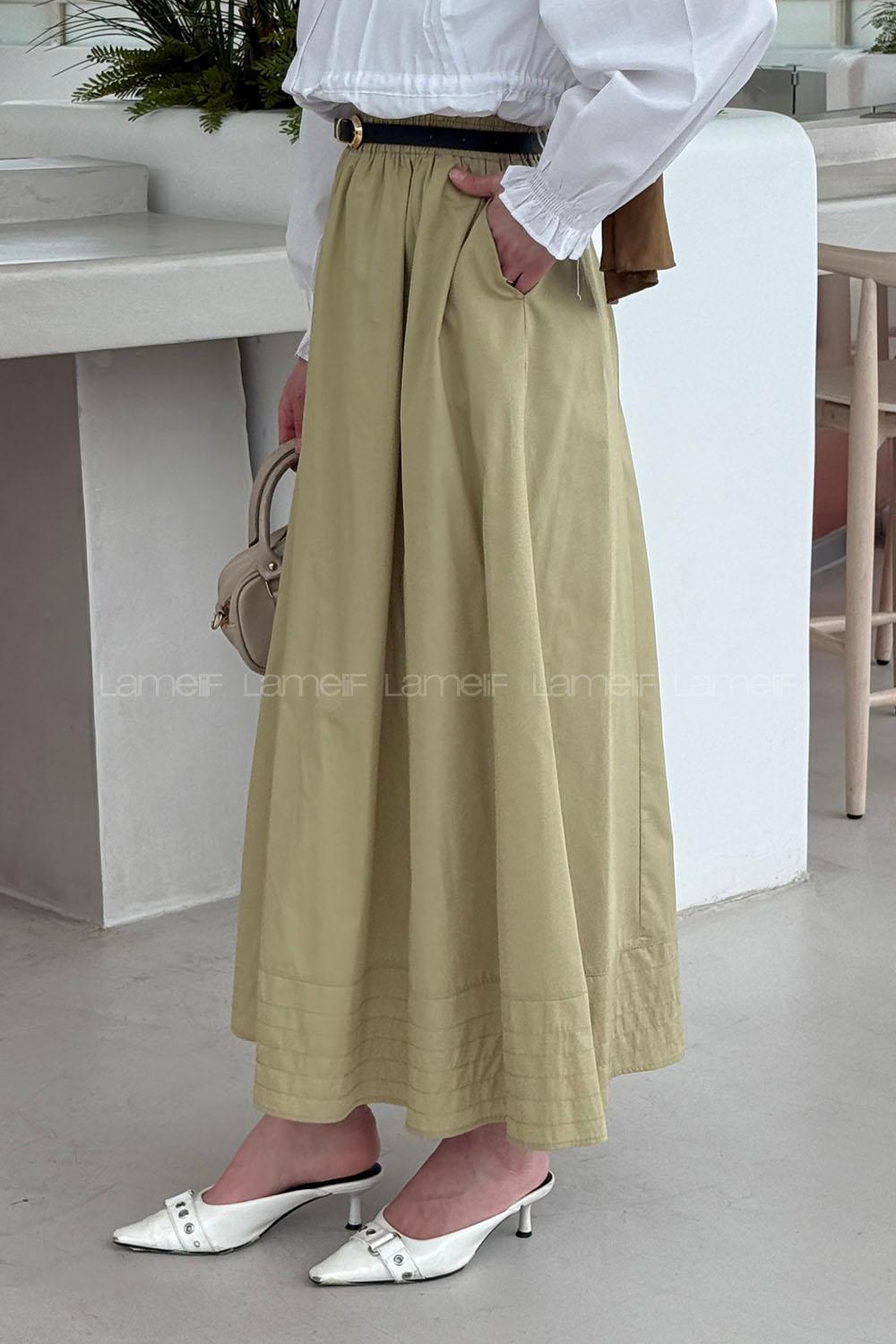 Lamelif Poplin Kumaş Tesettür Etek Çağla Yeşili