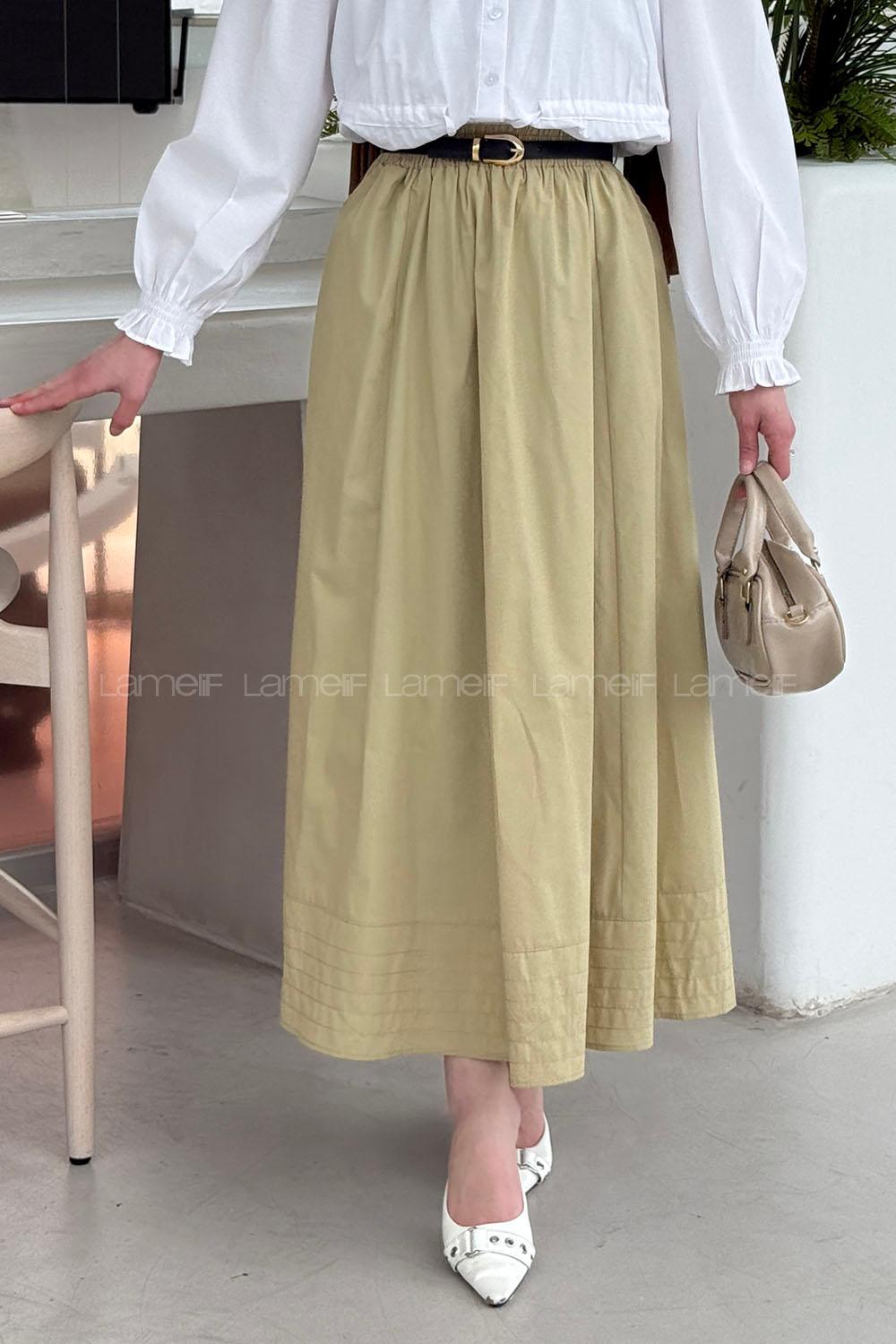 Lamelif Poplin Kumaş Tesettür Etek Çağla Yeşili