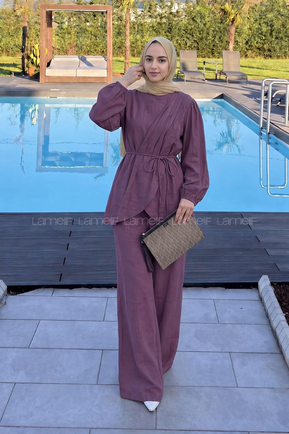 Plum Crew Neck Long Arm Modal Regular Trousers Comfortable Suit