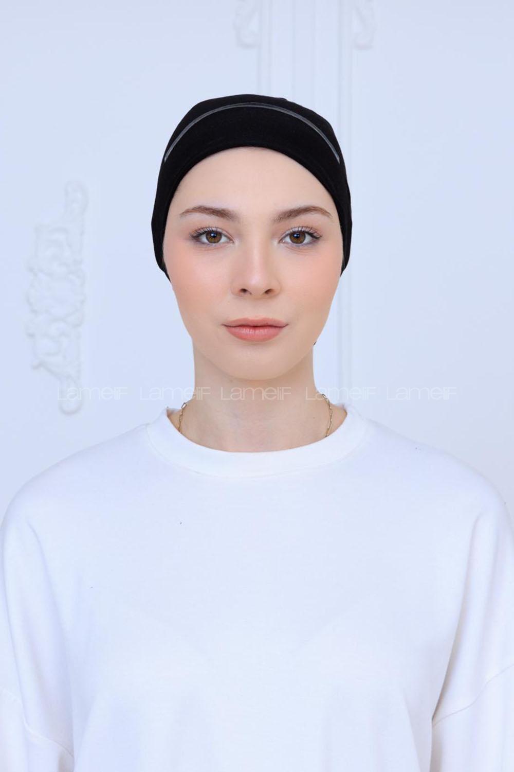 Lamelif Çift Likralı Silikonlu Bone Siyah