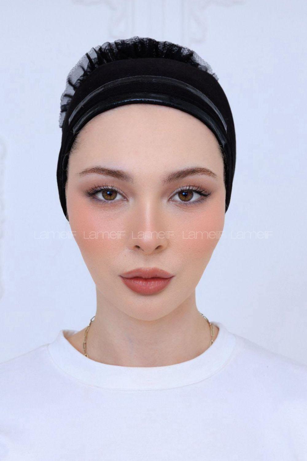 Lamelif Çift Likralı Silikonlu Fırfırlı Bone Siyah