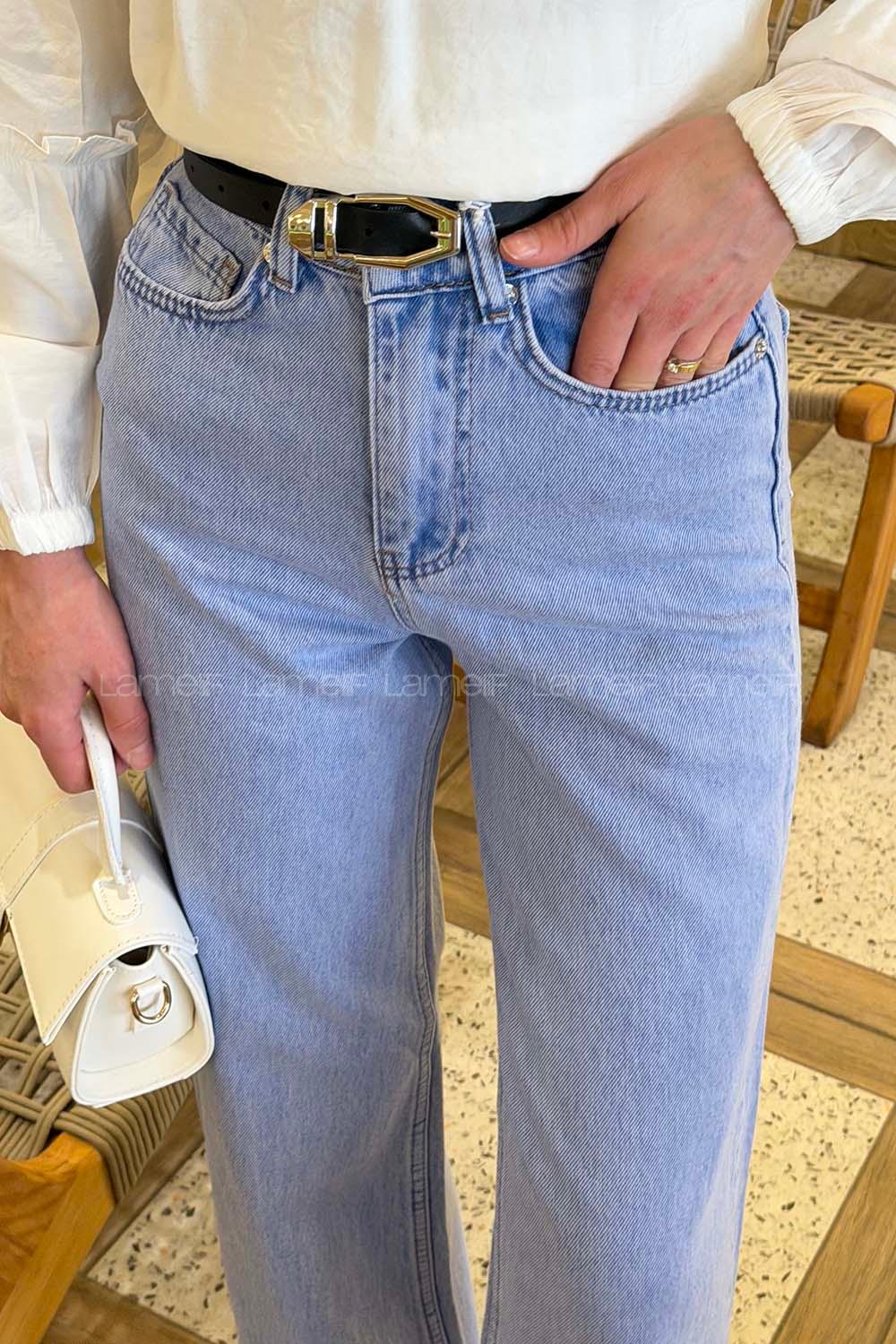 Lamelif Düz Kesim Jean Açık Mavi