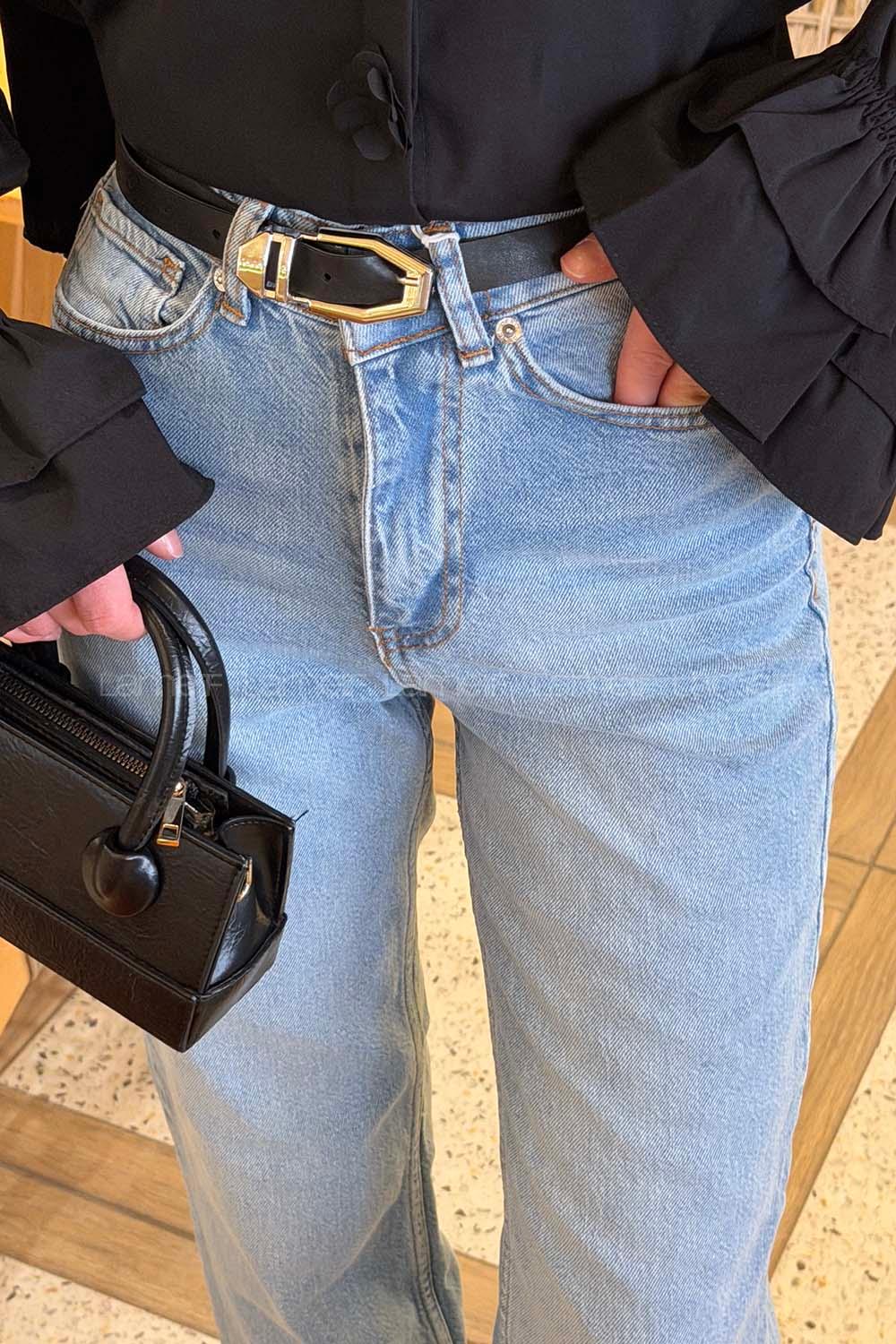 Lamelif Eskitmeli Düz Kesim Jean Açık Mavi