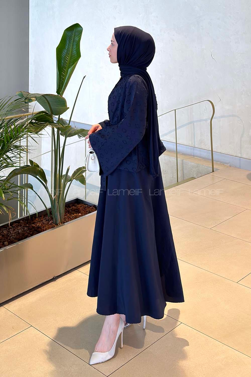 Lamelif Etekli Bağlamalı Takım Lacivert