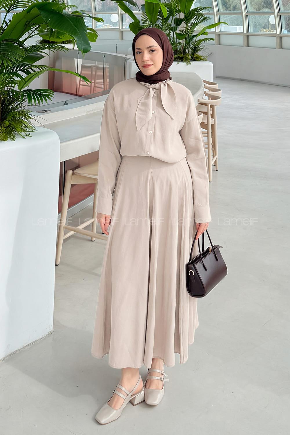 Lamelif Fular Yakalı Takım Taş Rengi