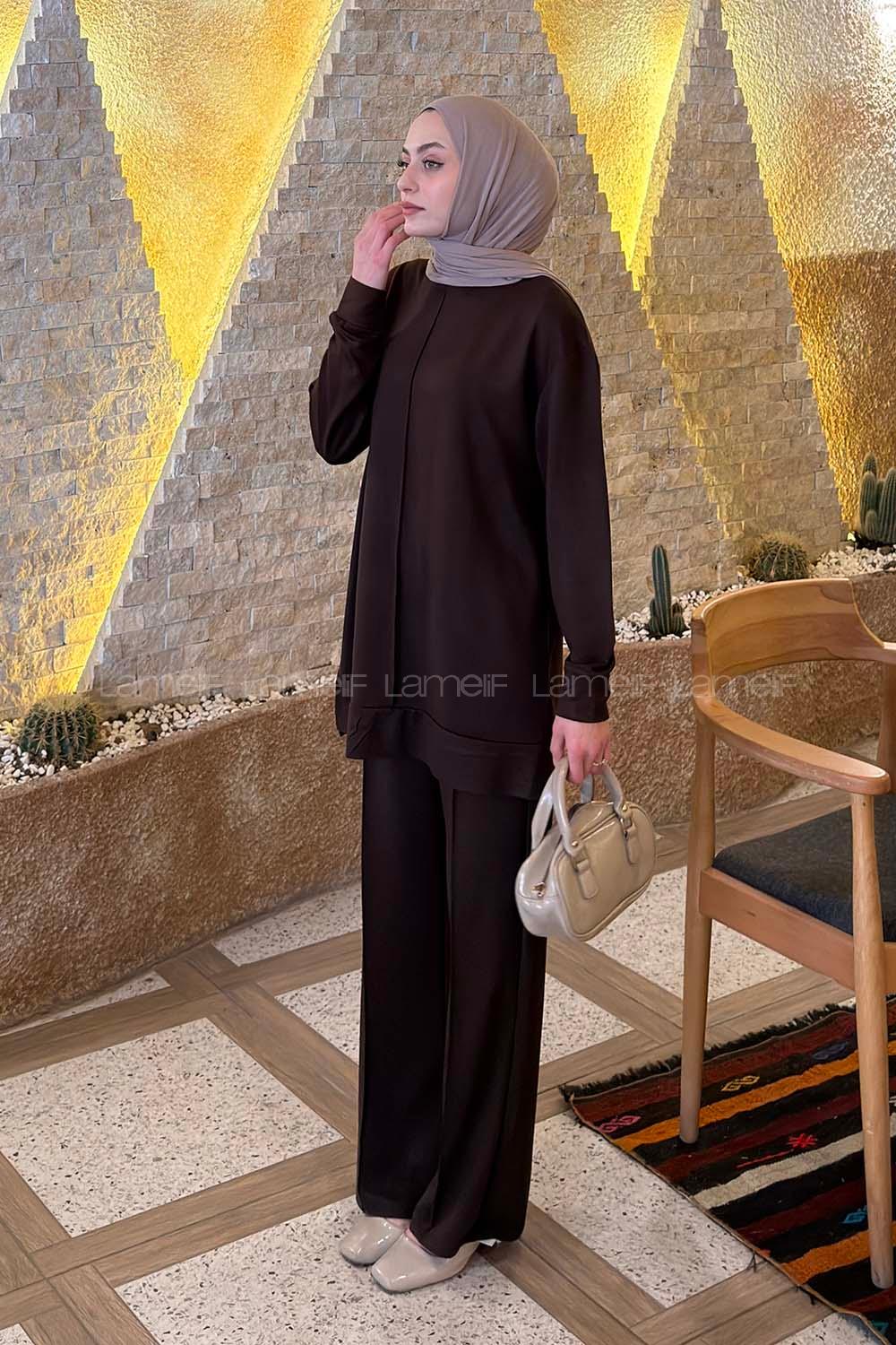 Lamelif Önü Dikişli Takım Acı Kahve