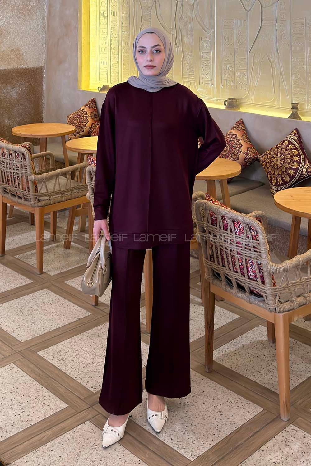 Lamelif Önü Dikişli Takım Mürdüm