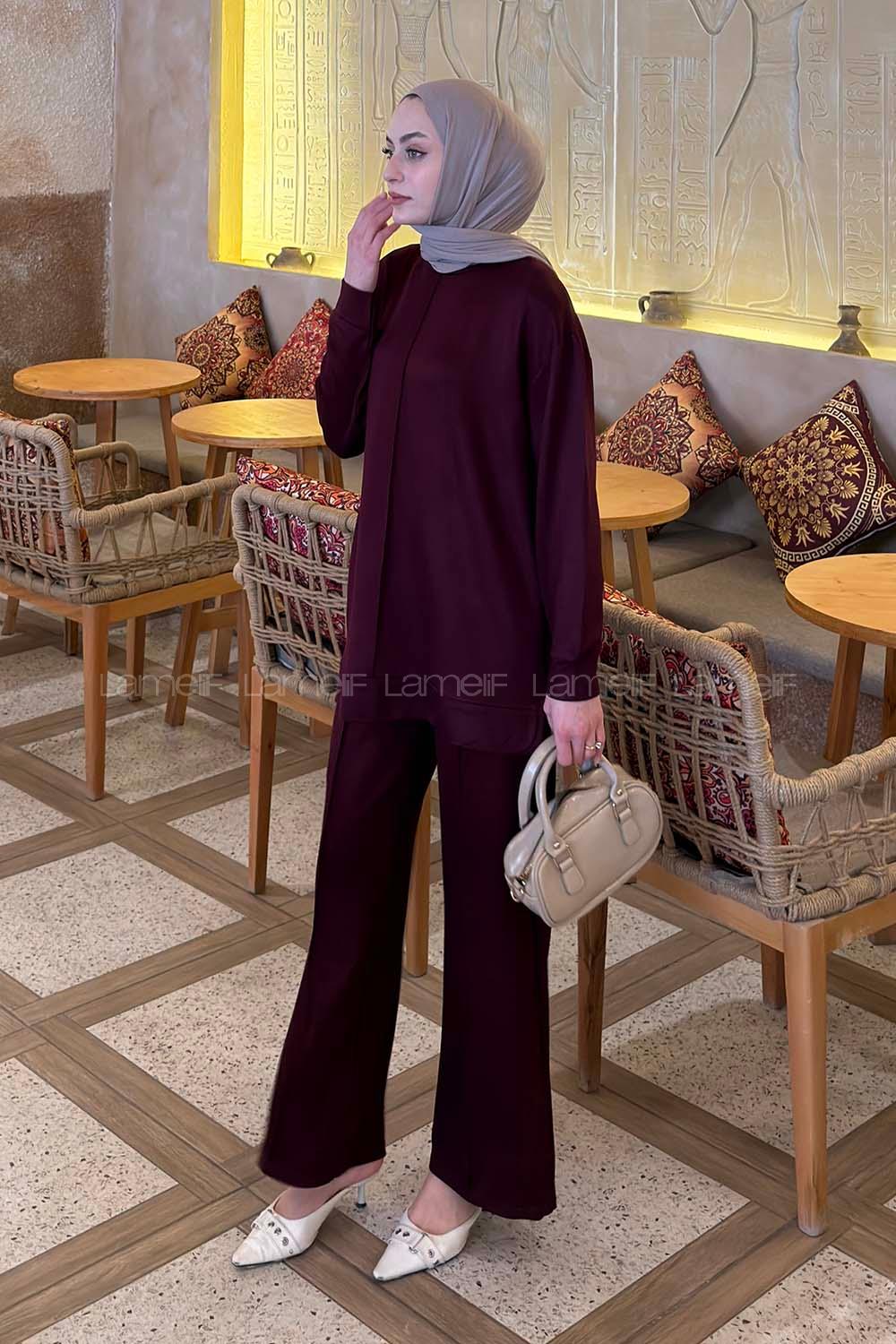Lamelif Önü Dikişli Takım Mürdüm