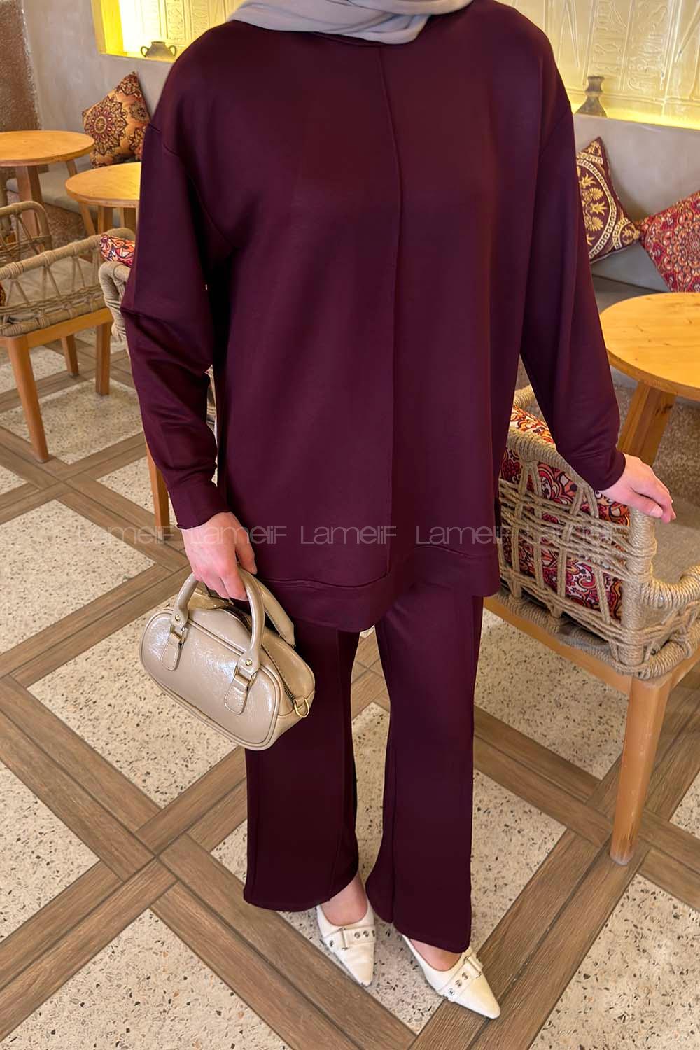 Lamelif Önü Dikişli Takım Mürdüm