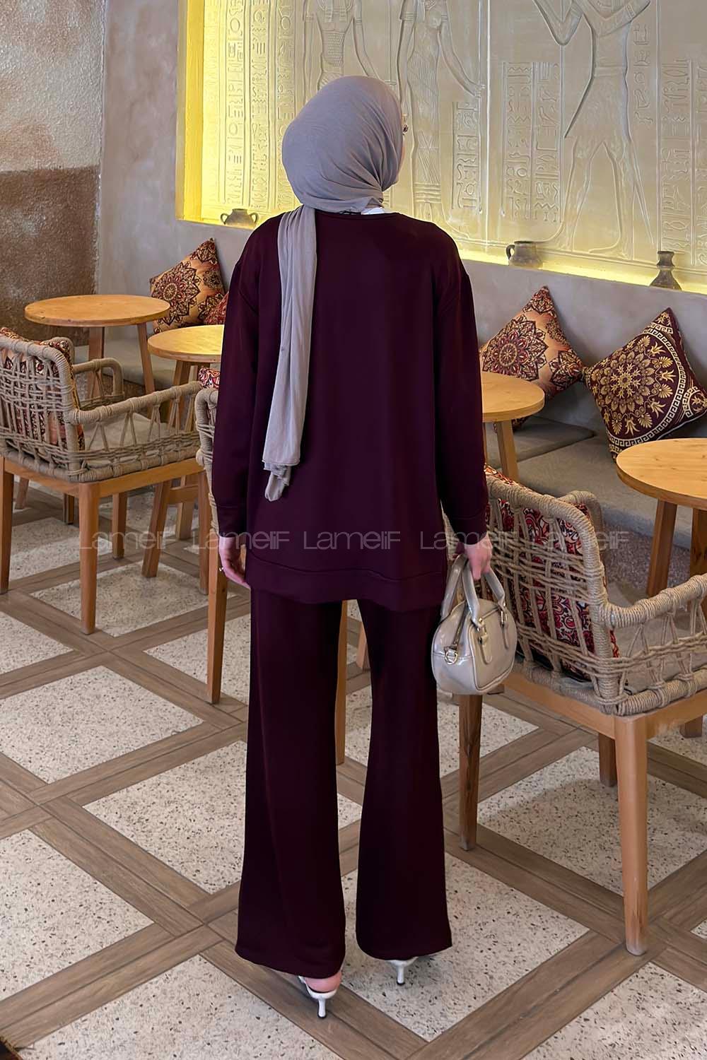 Lamelif Önü Dikişli Takım Mürdüm