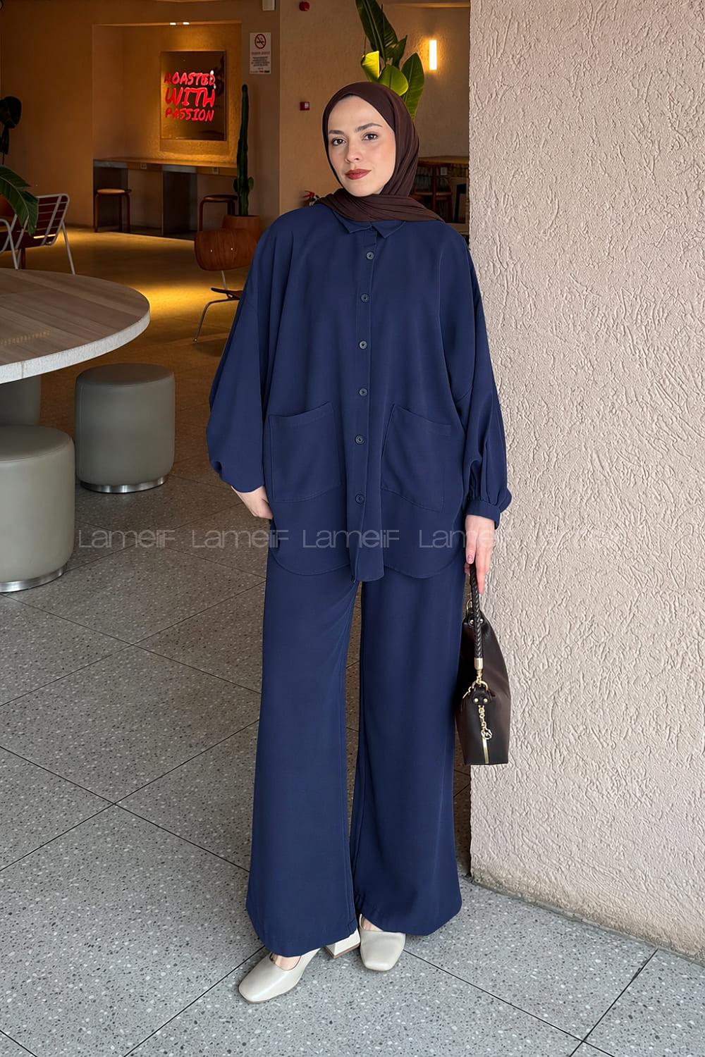 Lamelif Çift Cepli Takım Lacivert