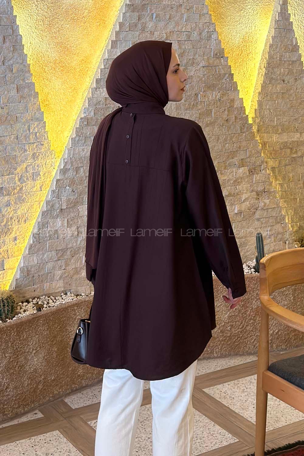 Lamelif Çizgi Geçişli Gömlek Acı Kahve