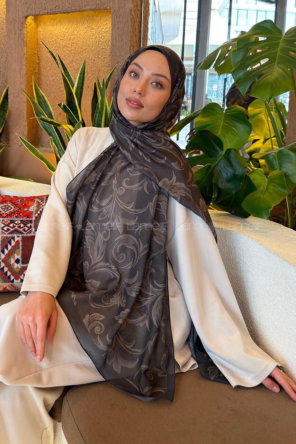 Lamelif Etnik Desen Ferah Şal Haki