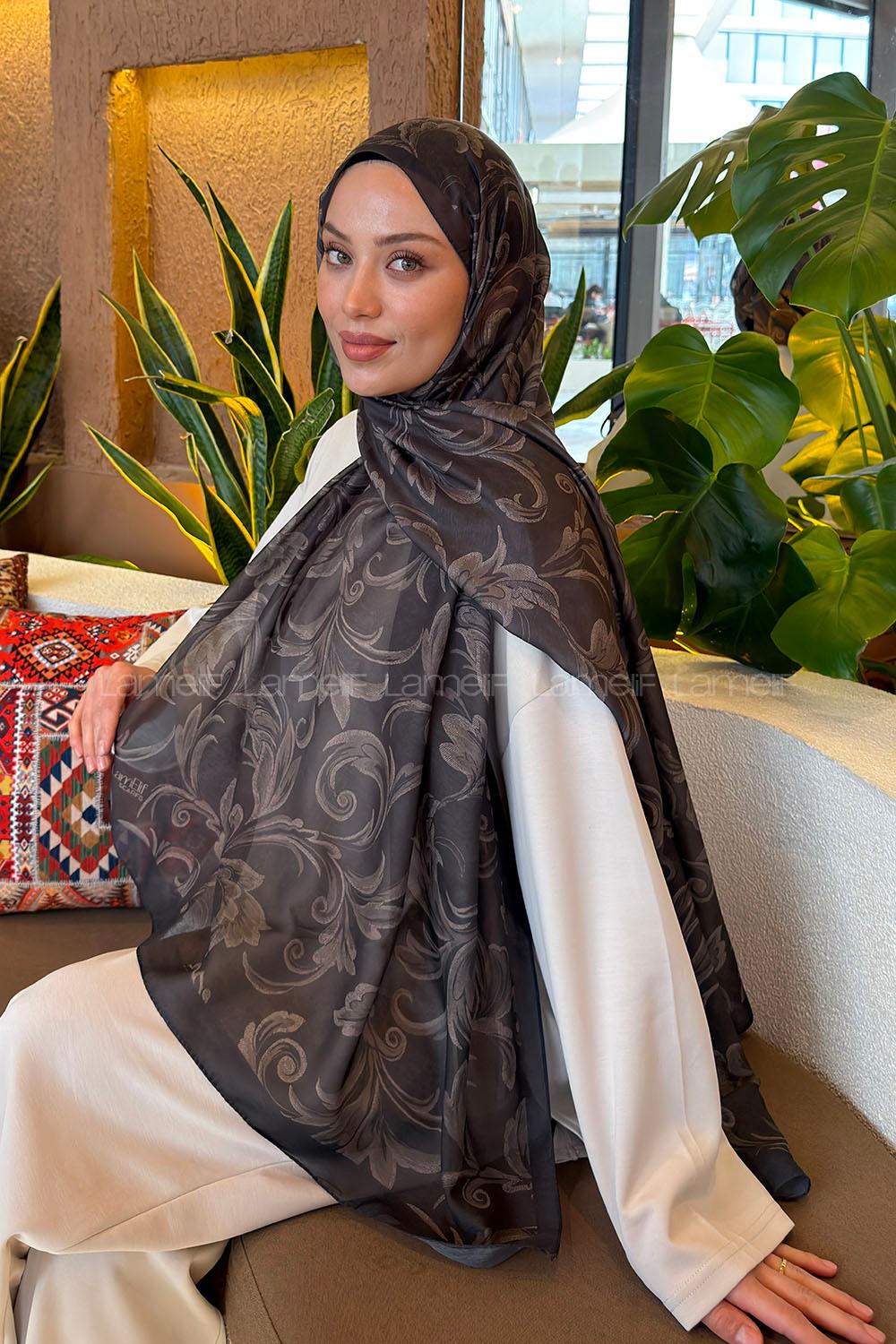 Lamelif Etnik Desen Ferah Şal Haki