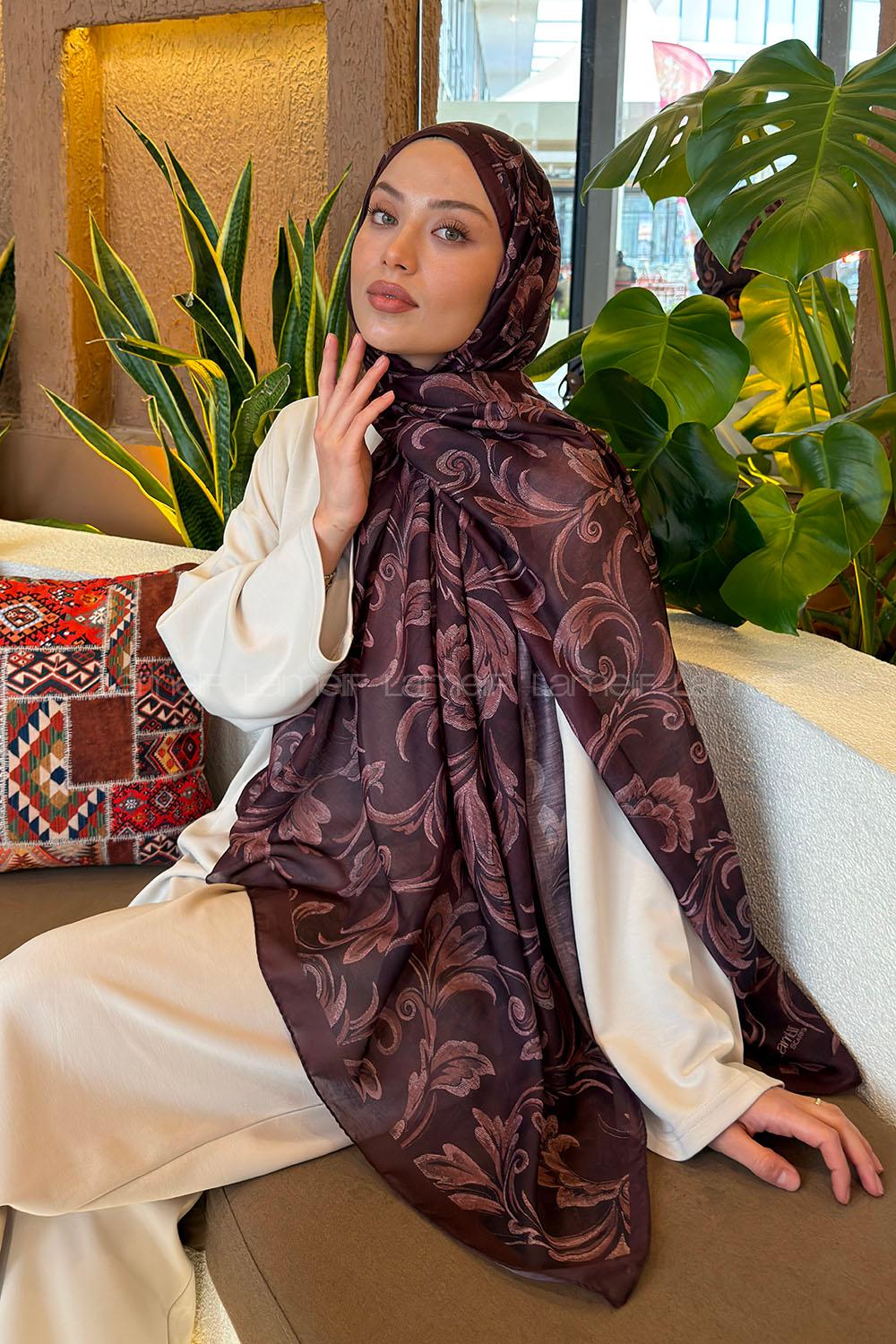 Lamelif Etnik Desen Ferah Şal Koyu Bordo