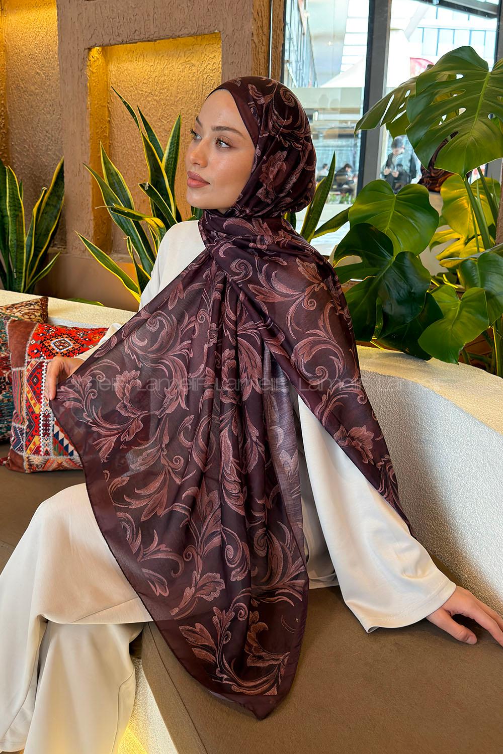 Lamelif Etnik Desen Ferah Şal Koyu Bordo