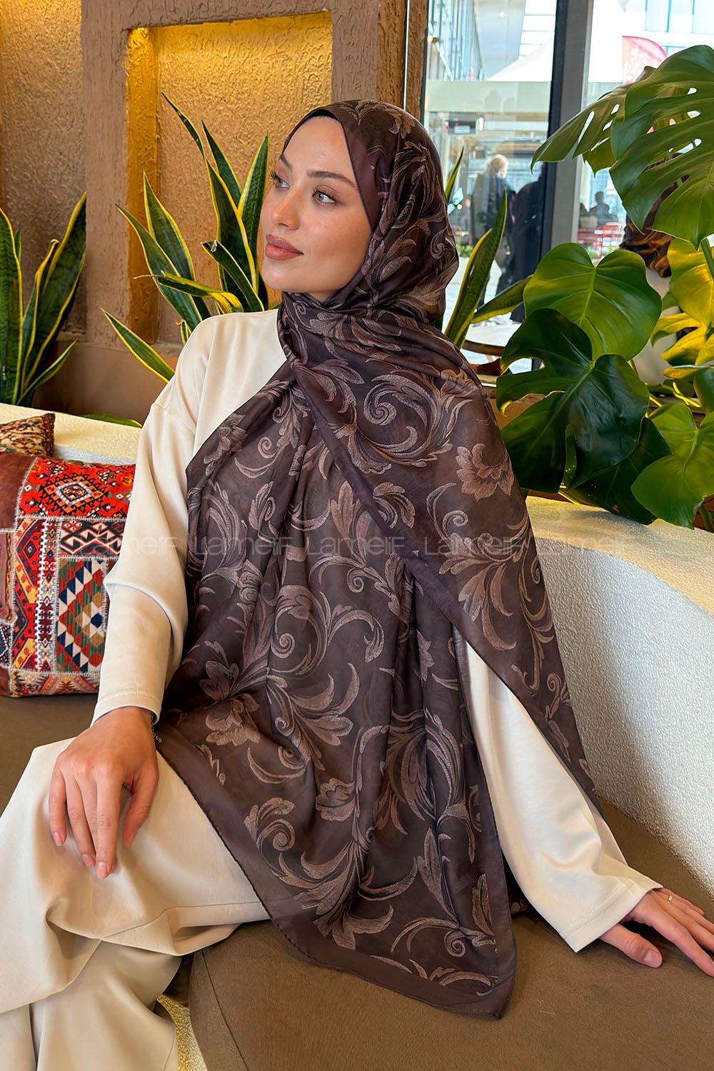 Lamelif Etnik Desen Ferah Şal Soft Kahve