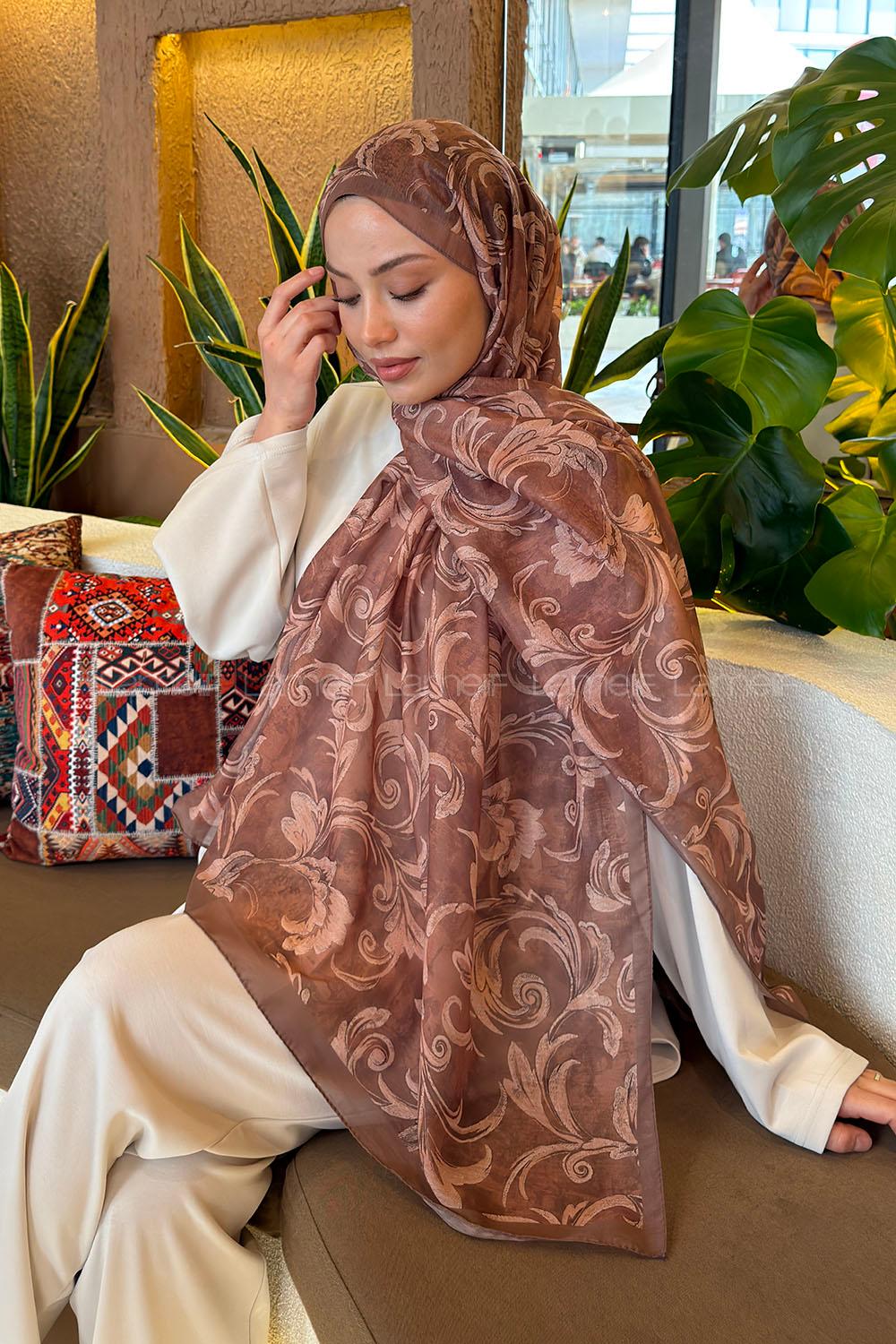 Lamelif Etnik Desen Ferah Şal Sütlü Kahve