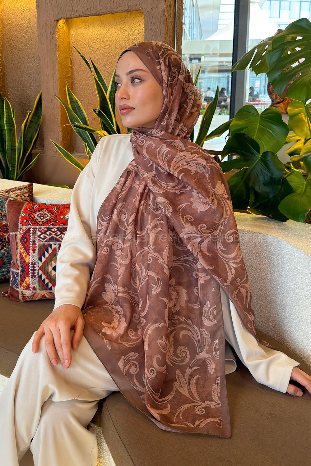 Lamelif Etnik Desen Ferah Şal Sütlü Kahve