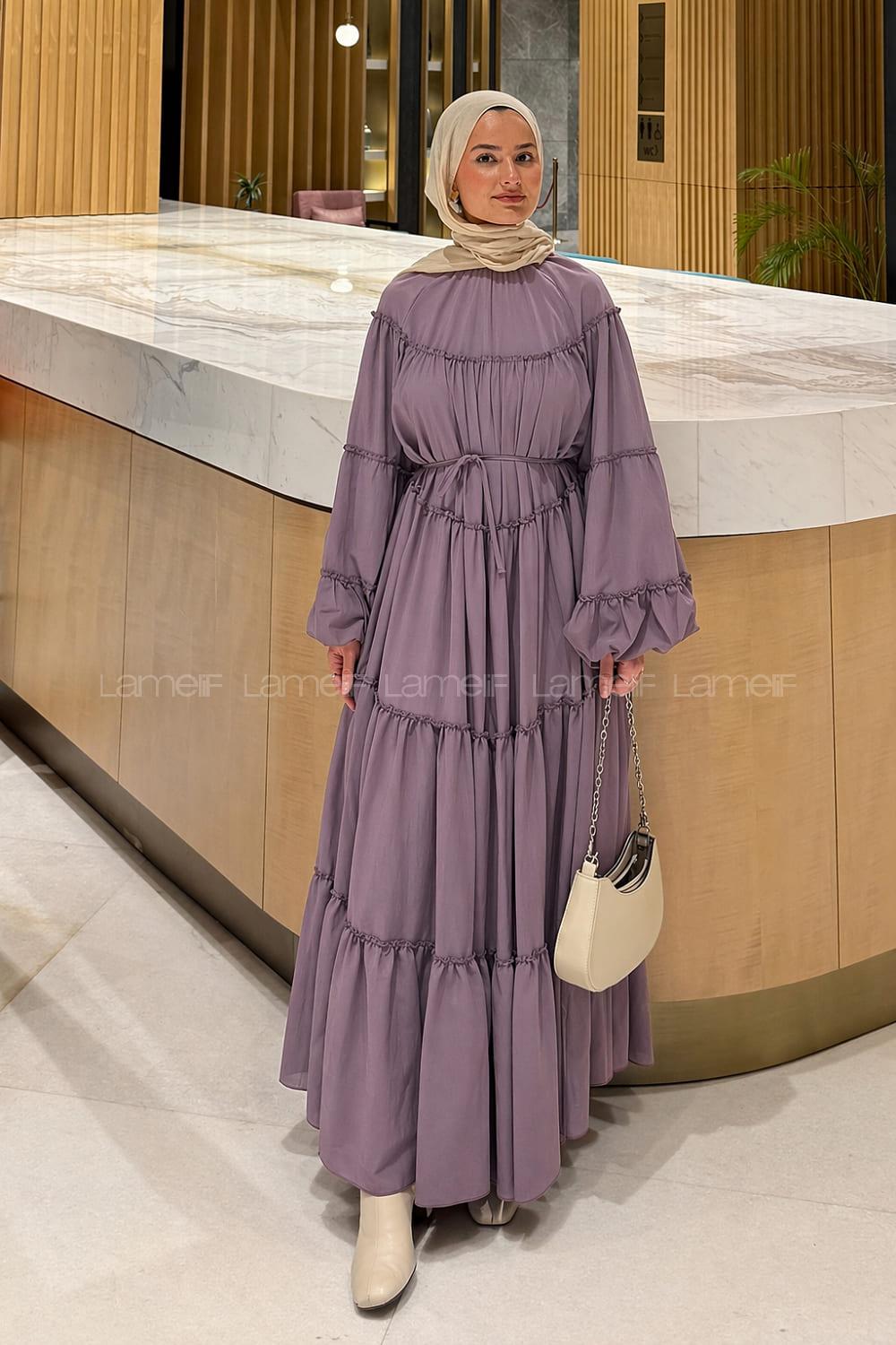 Eggplant Purple Crew Neck Viscose Fabric Dresess