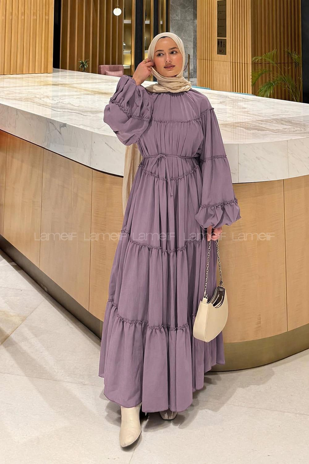 Eggplant Purple Crew Neck Viscose Fabric Dresess