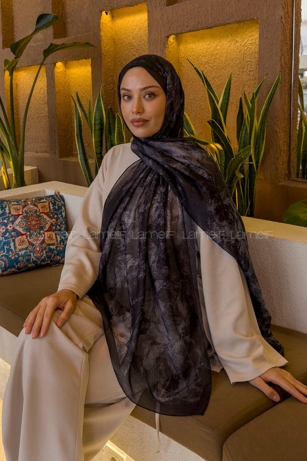 Lamelif Gül Çiçek Desen Ferah Şal Siyah