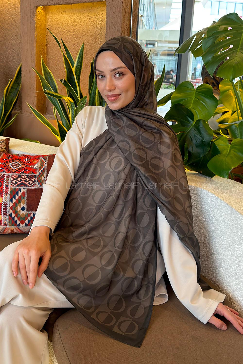 Lamelif Halka Desen Ferah Şal Haki