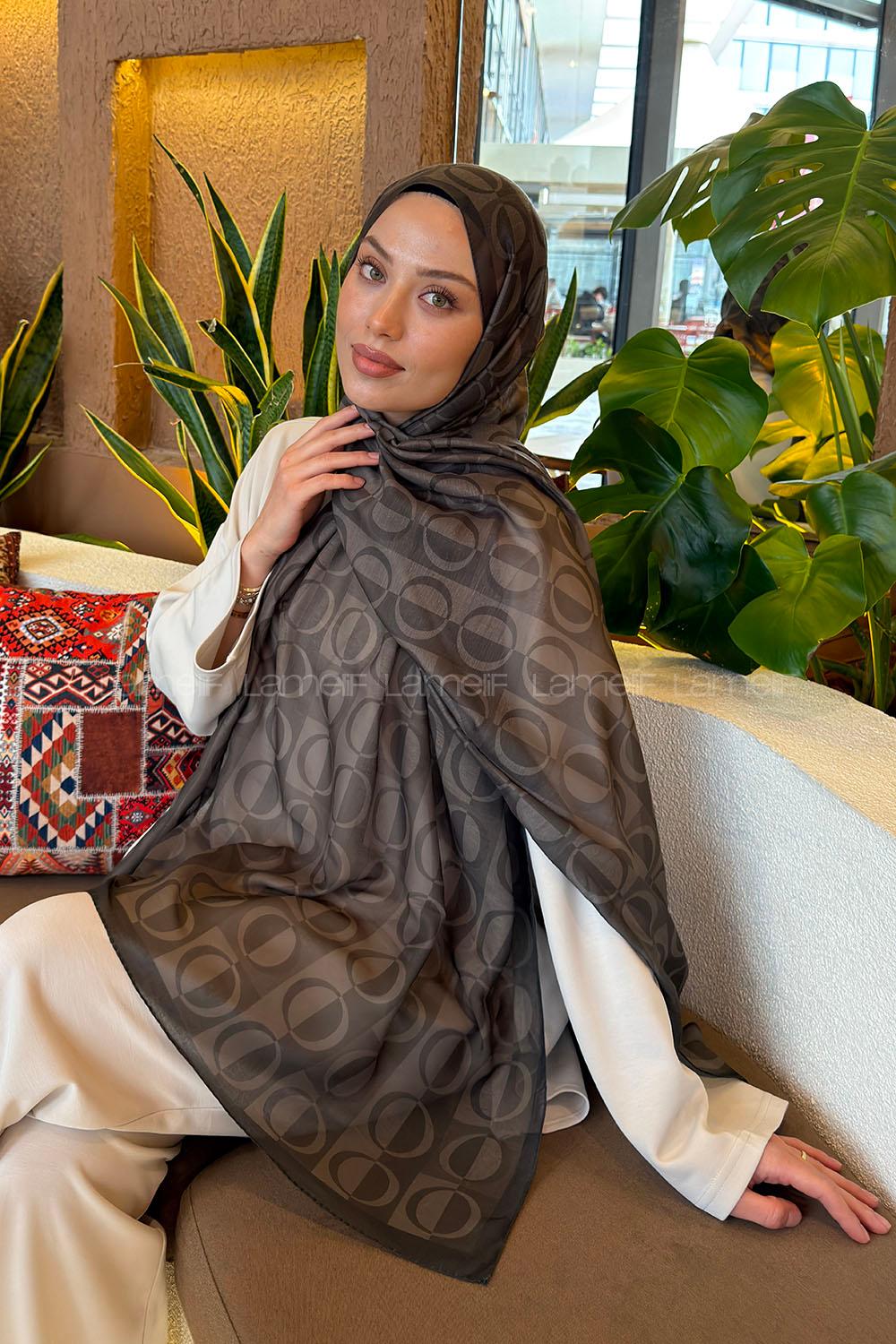 Lamelif Halka Desen Ferah Şal Haki